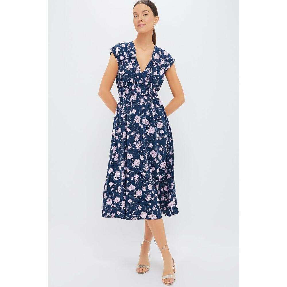 HYACINTH HOUSE Navy & Blush Abstract Floral Amanda Midi Dress Size S NWT - Picture 1 of 8